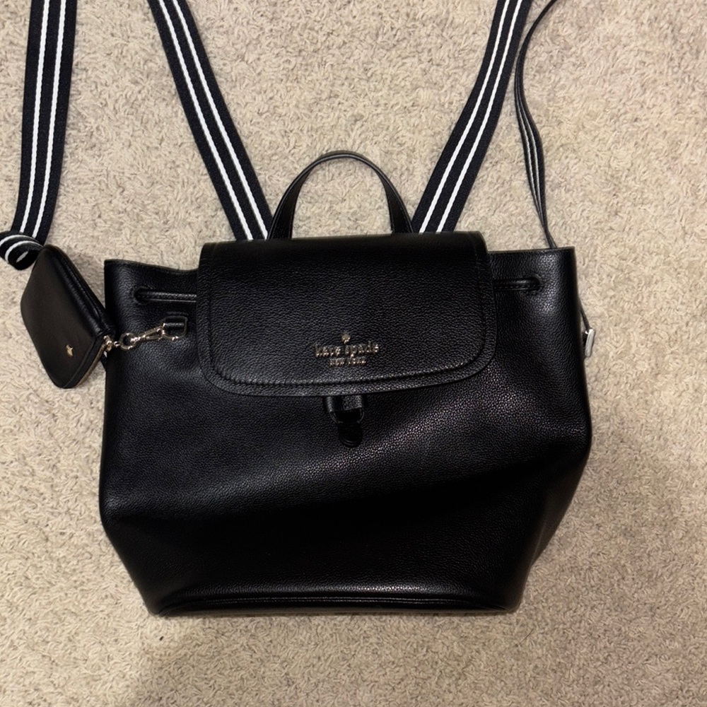 Kate Spade Black Backpack with Striped Straps